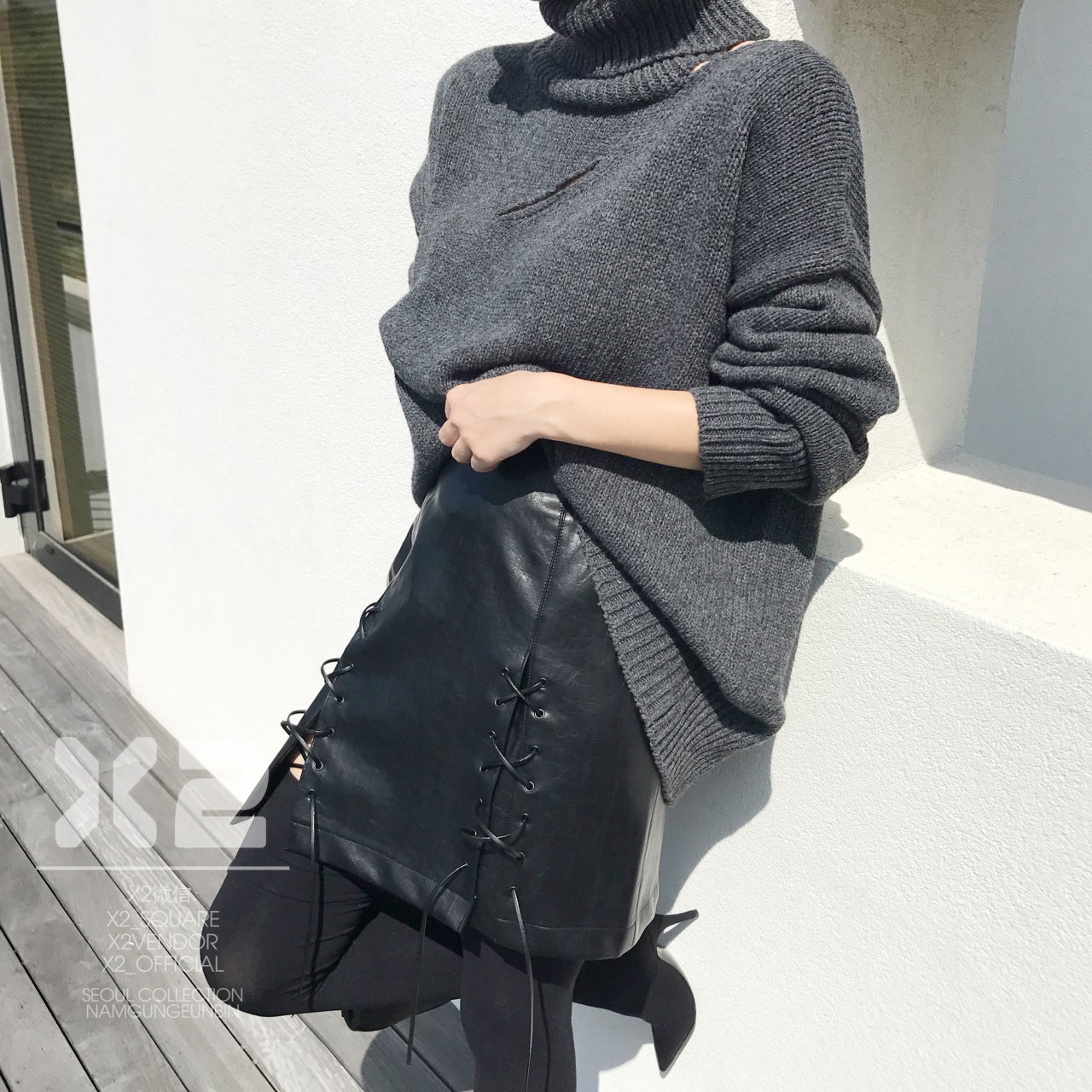 Squared x2 Holly Skirt Leather Mini x2 Leather H L