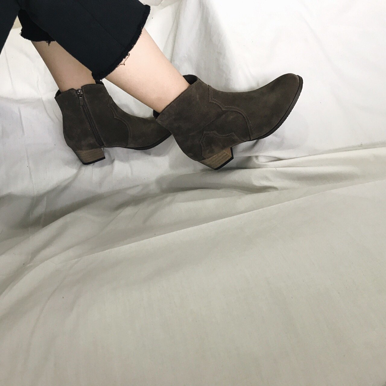 Cowhide Suede Angle Boots Women's Fall Shoes Da