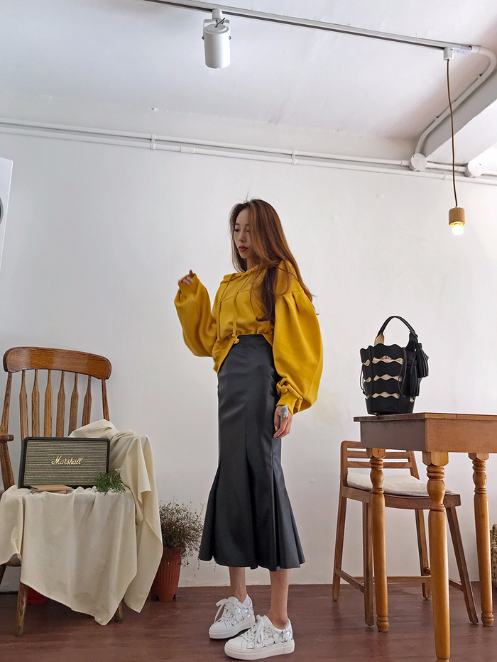 Mermaid Leather Flare Long Skirt Leather Pleated S