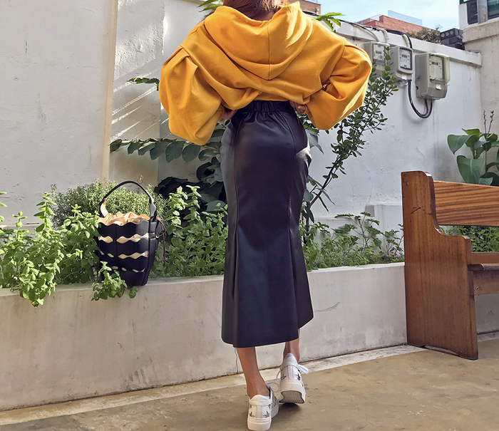 Mermaid Leather Flare Long Skirt Leather Pleated S