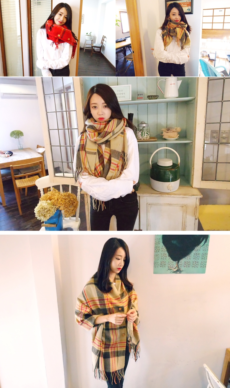 Button check shawl muffler fall winter shawl femal