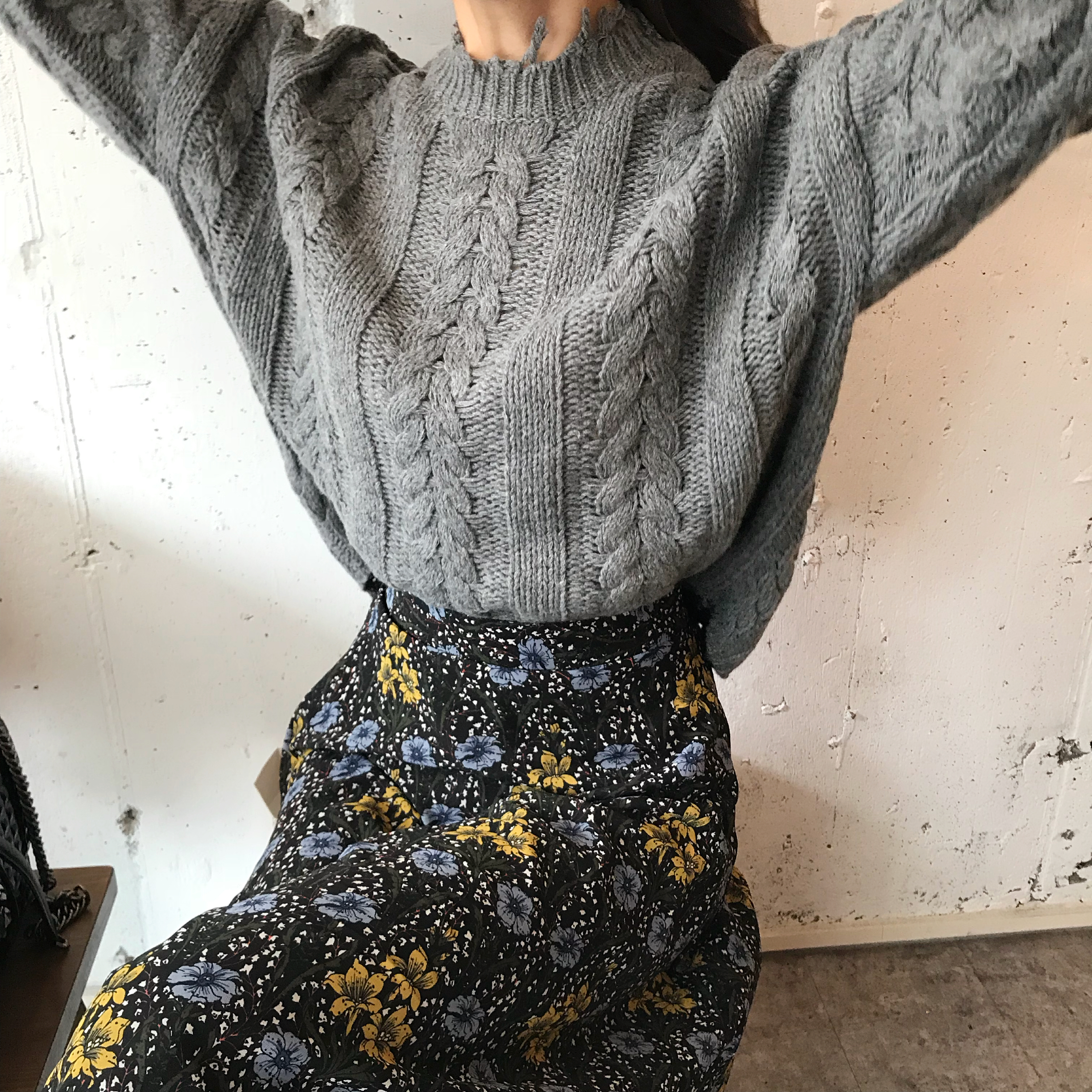 Flower chiffon maxi skirt 2col Winter Coordination