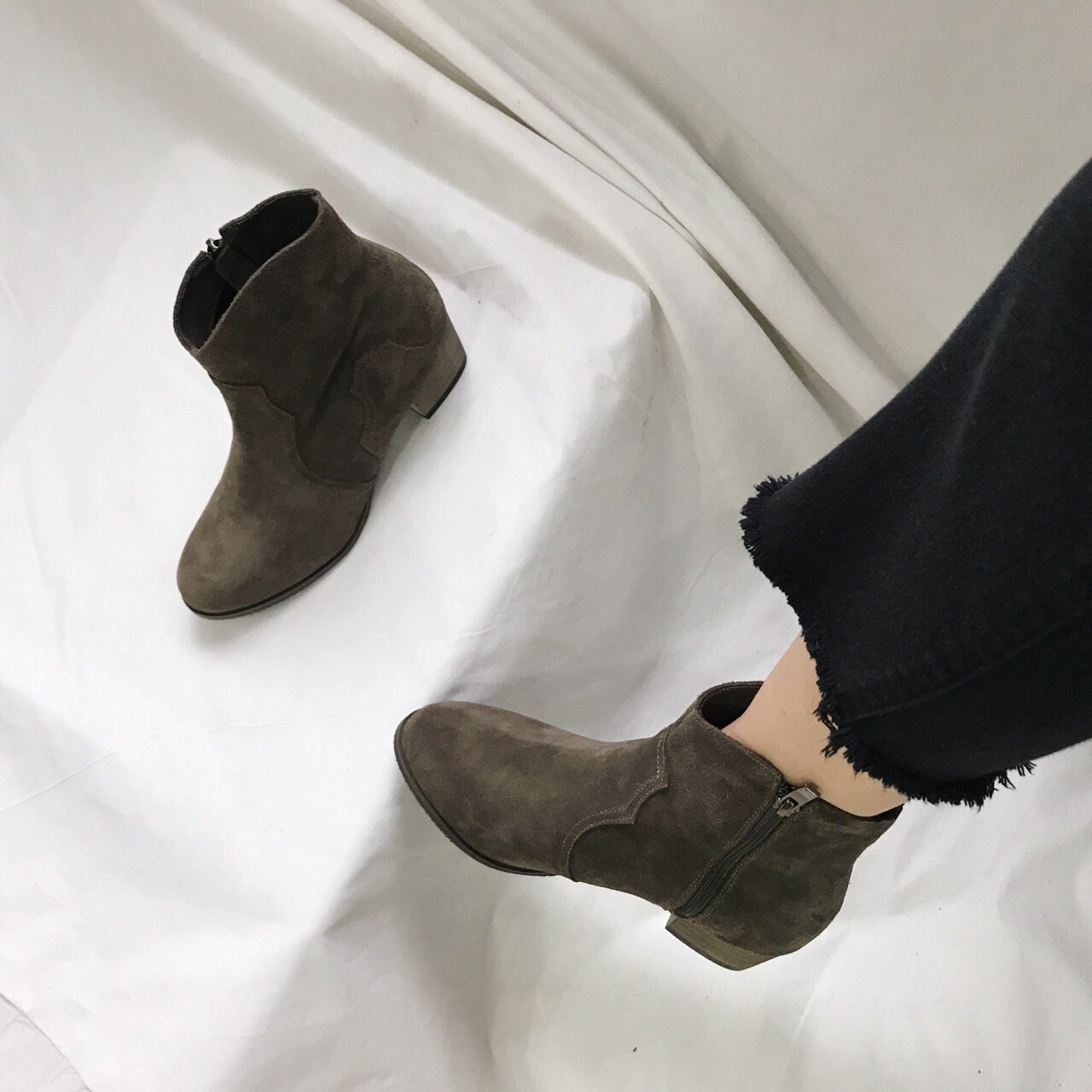 Cowhide Suede Angle Boots Women's Fall Shoes Da