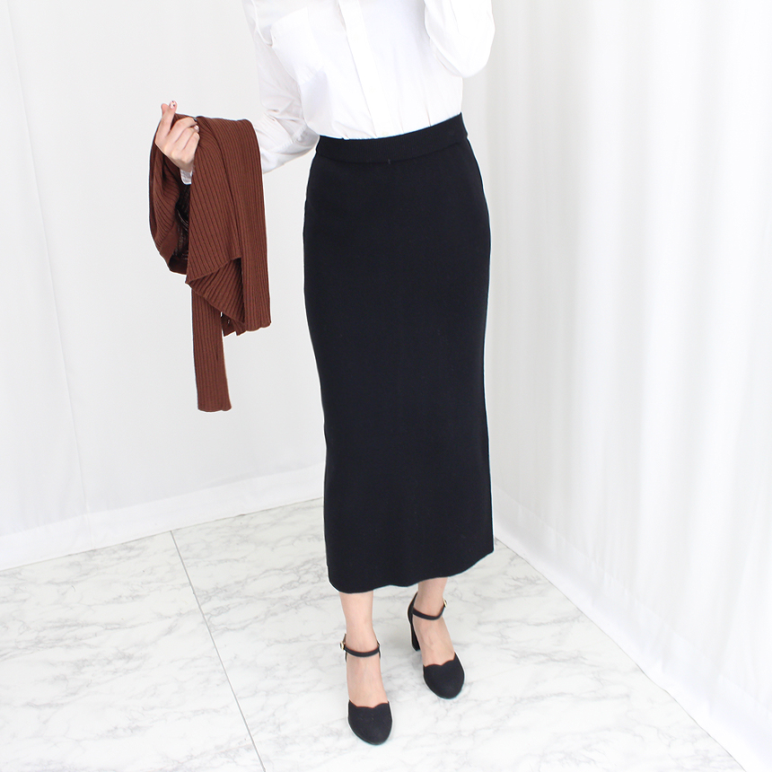 Knit Mermaid Long Skirt Midi Span High Back