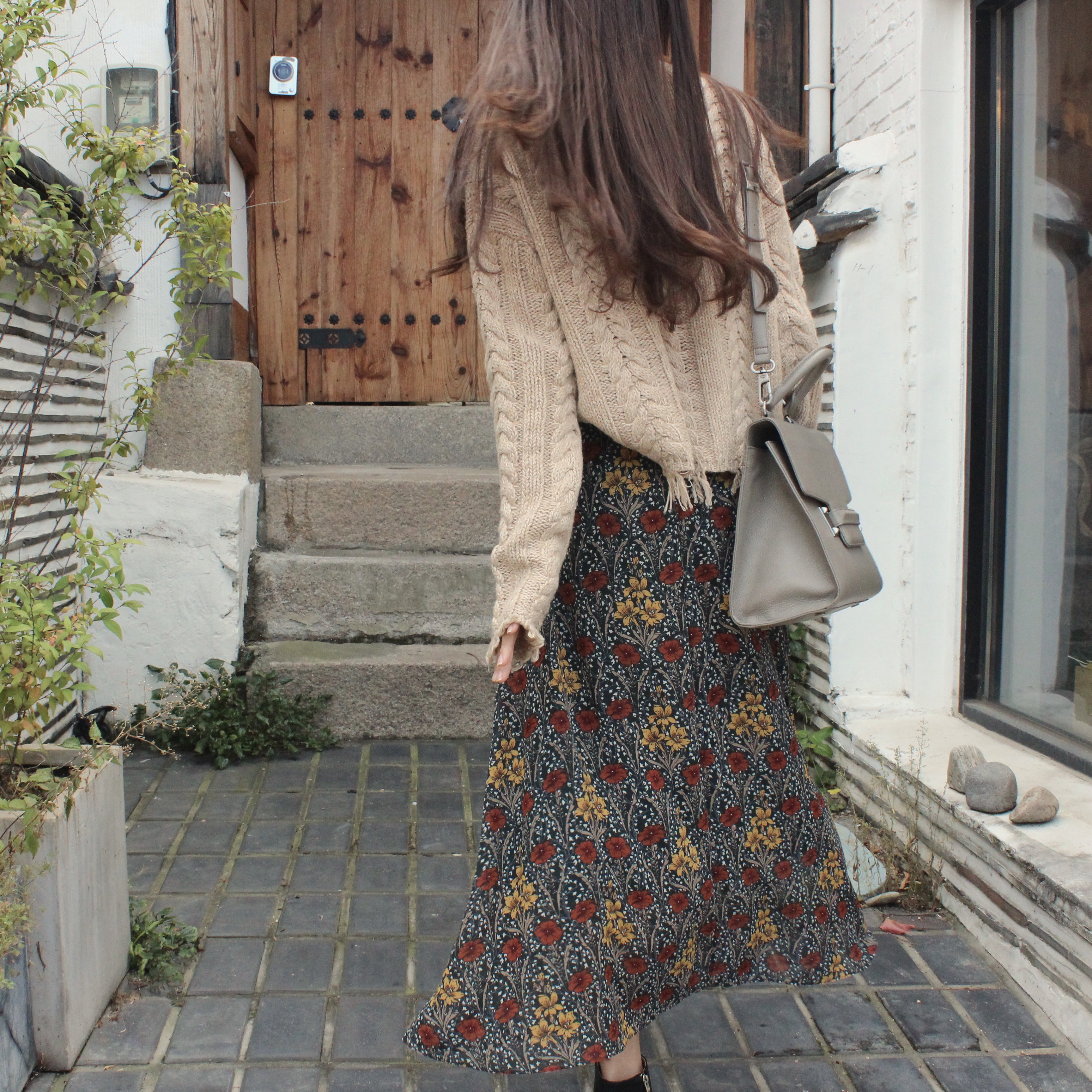 Flower chiffon maxi skirt 2col Winter Coordination