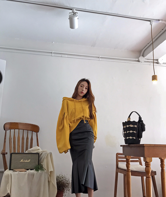 Mermaid Leather Flare Long Skirt Leather Pleated S