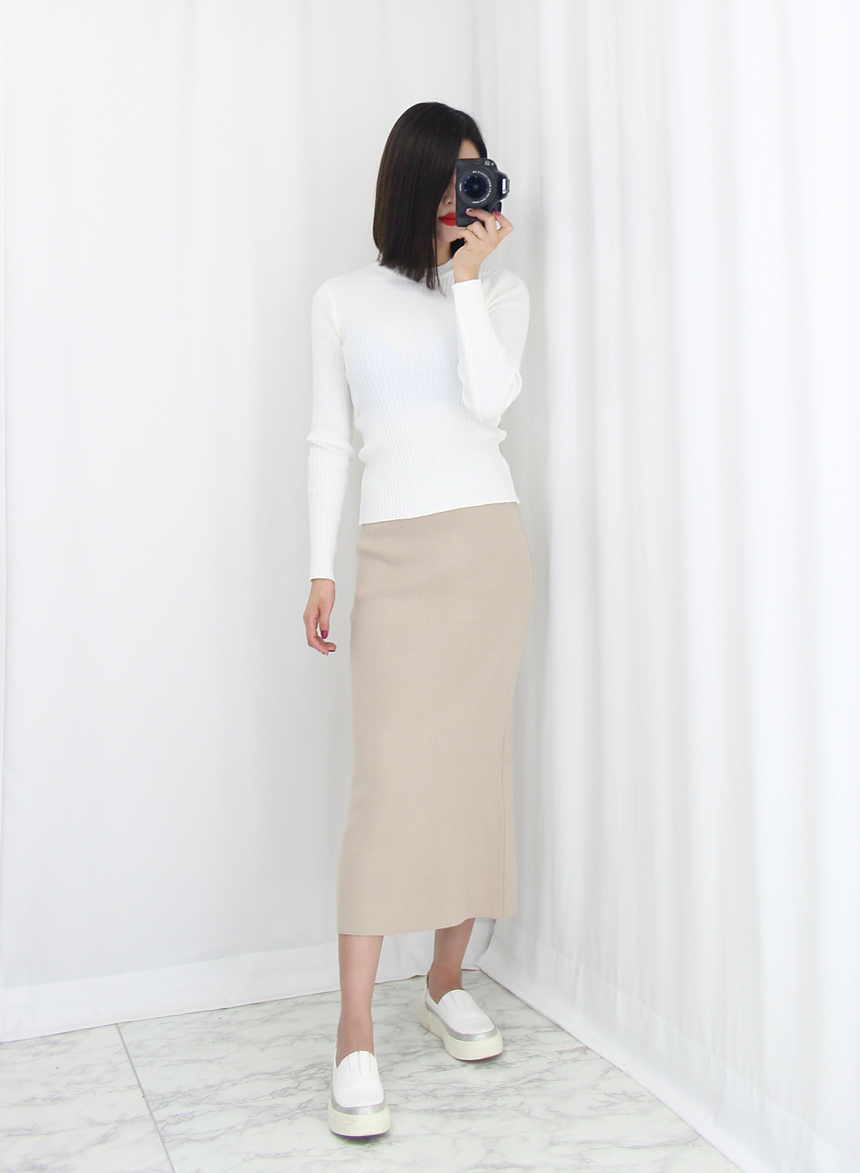 Knit Mermaid Long Skirt Midi Span High Back
