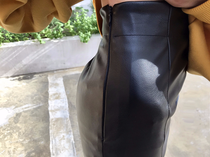 Mermaid Leather Flare Long Skirt Leather Pleated S