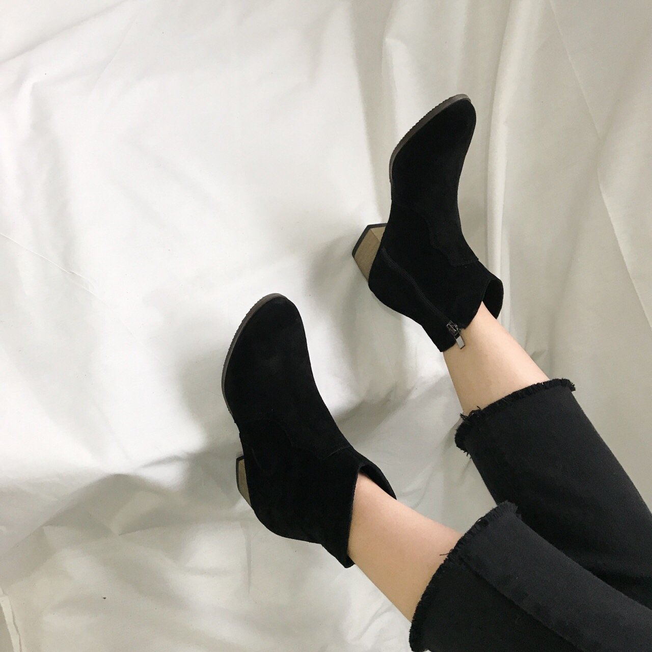 Cowhide Suede Angle Boots Women's Fall Shoes Da