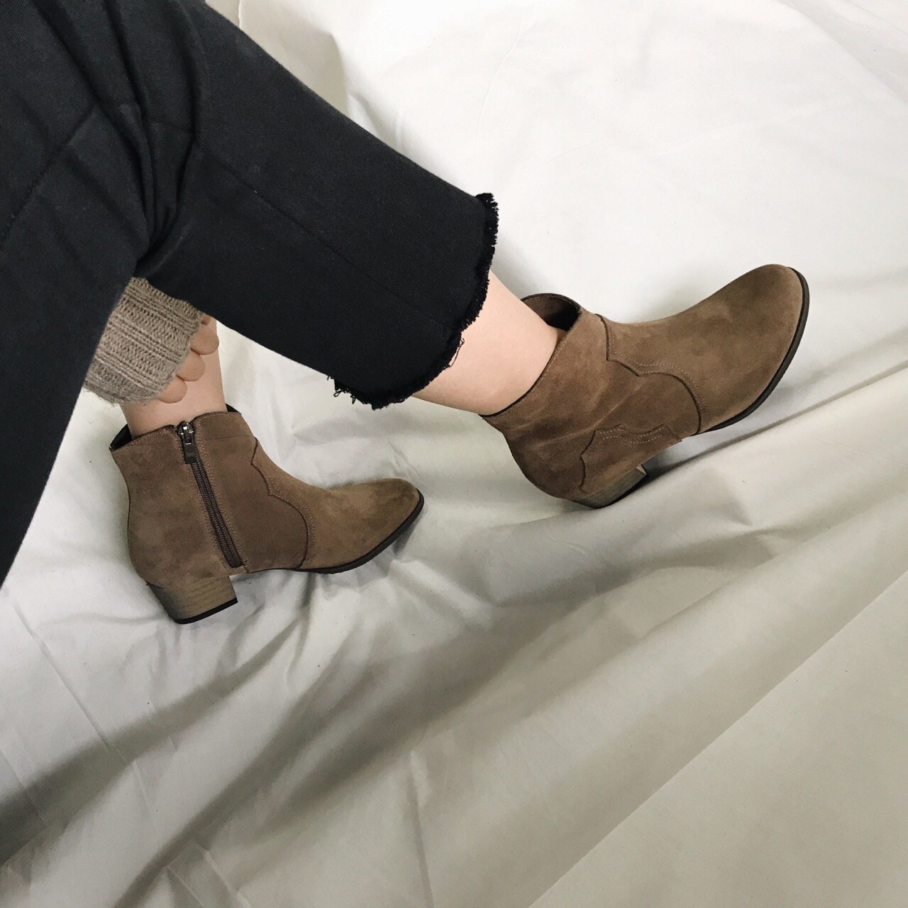 Cowhide Suede Angle Boots Women's Fall Shoes Da