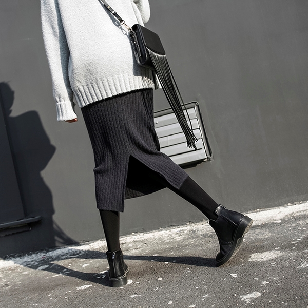 Sikkimodorugoji H line bending knit long skirt dai