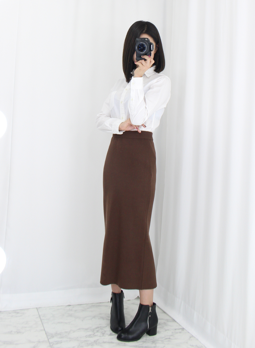 Knit Mermaid Long Skirt Midi Span High Back