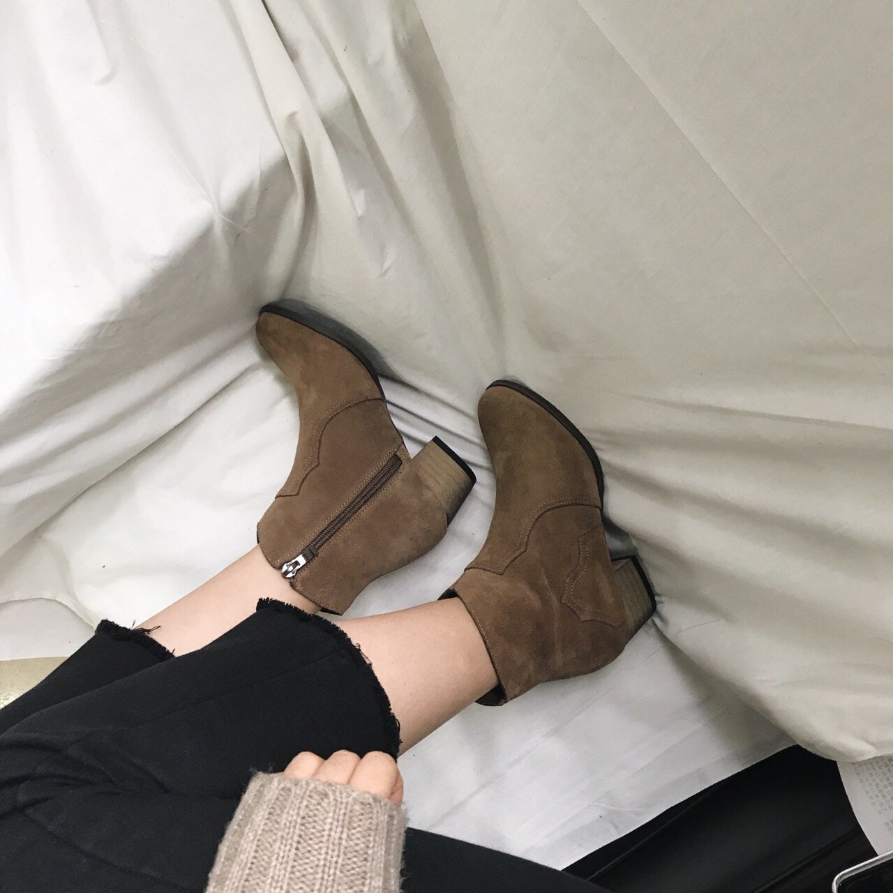 Cowhide Suede Angle Boots Women's Fall Shoes Da