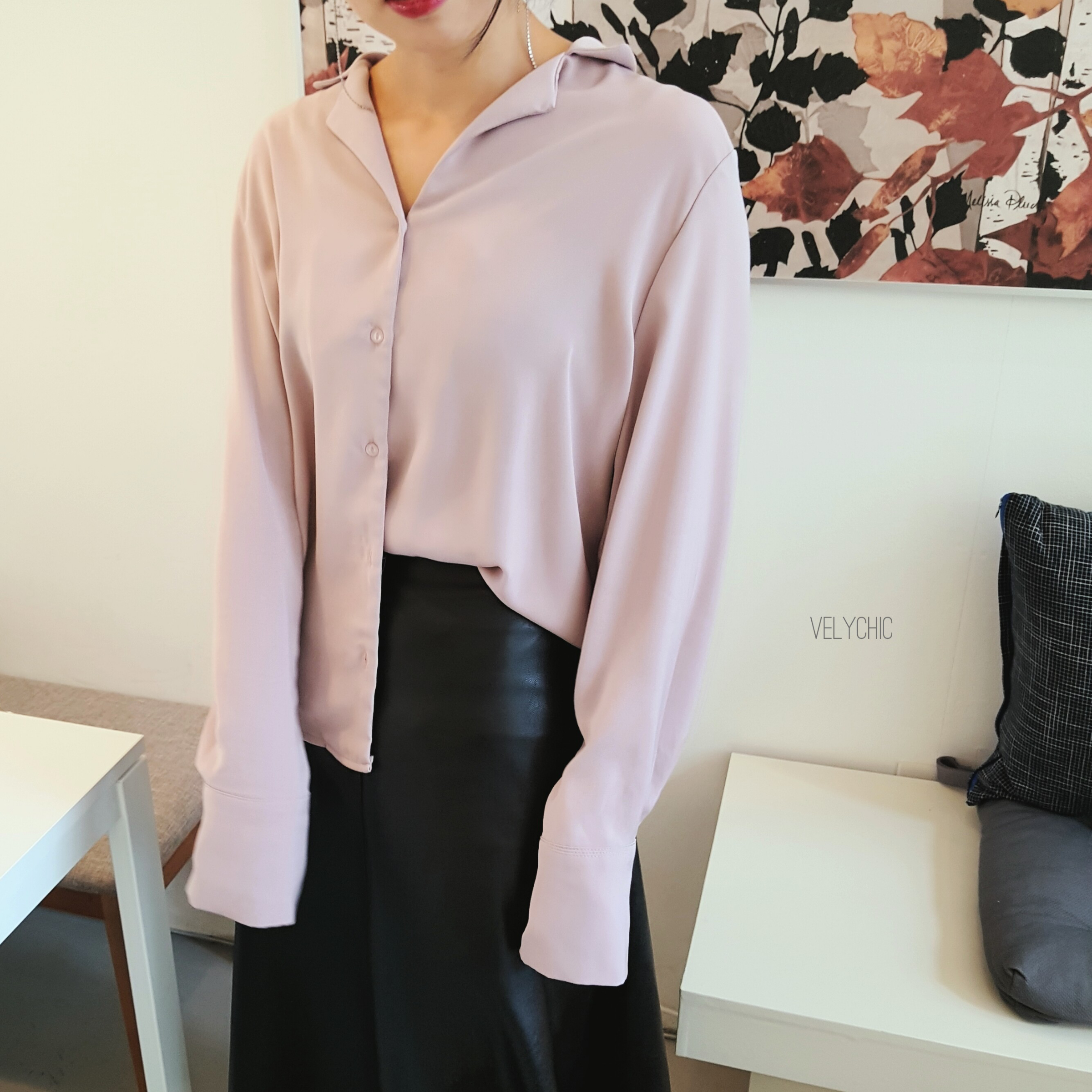 Long skirt leather A-line mom black Women's win