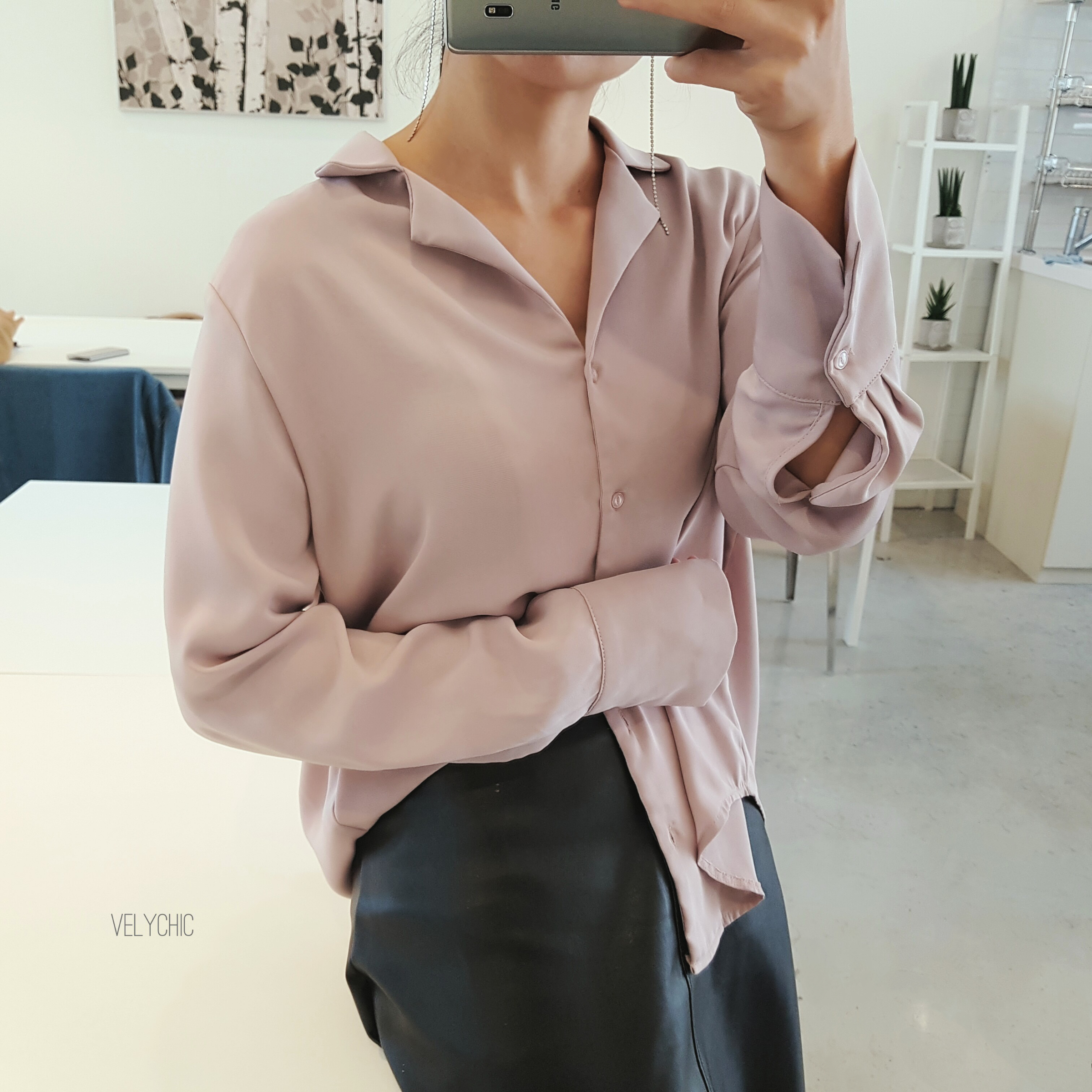 Long skirt leather A-line mom black Women's win