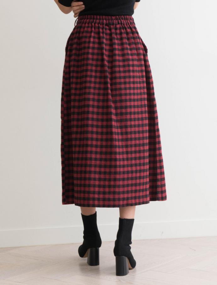 Front Button Check Ribbon Long Skirt Winter Autumn