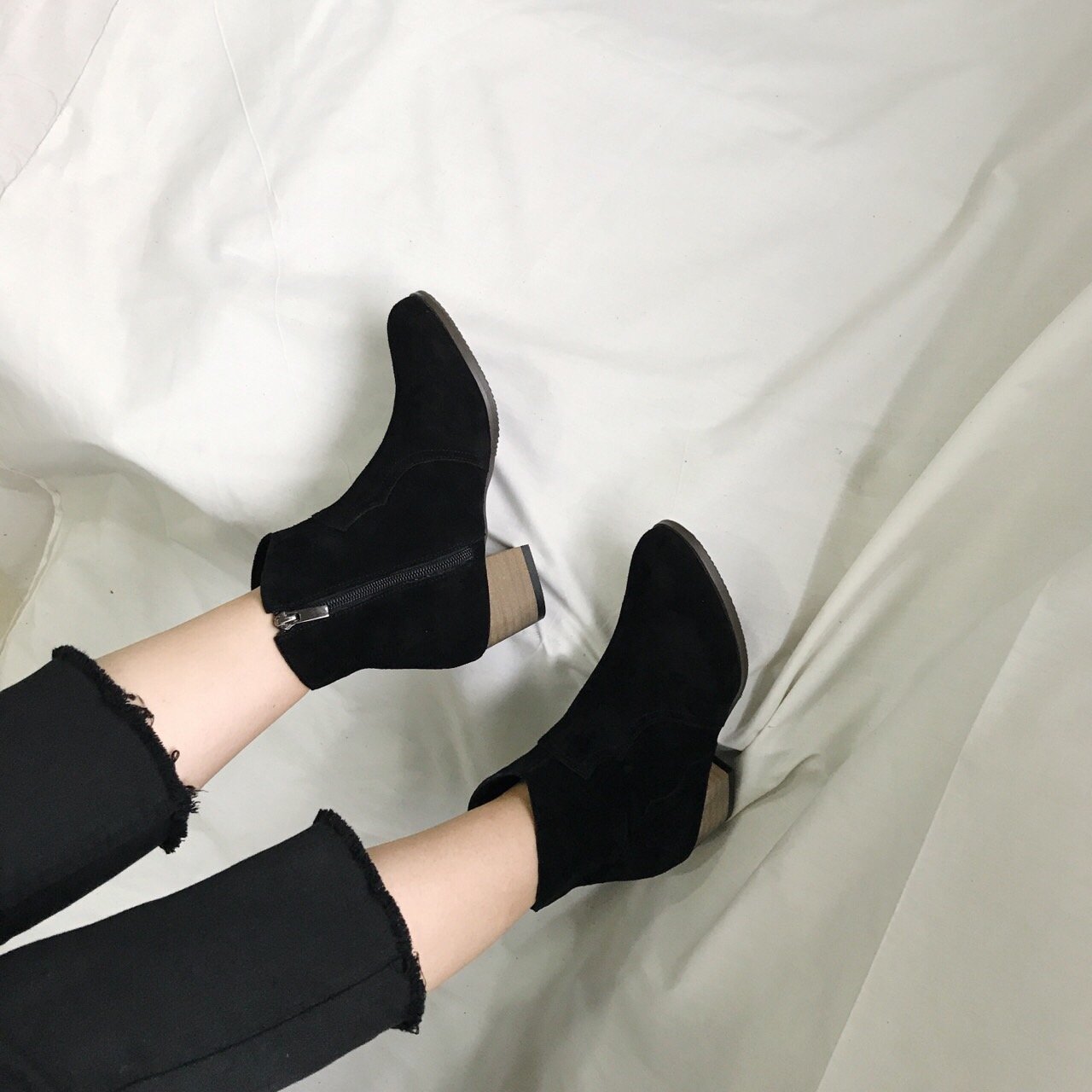 Cowhide Suede Angle Boots Women's Fall Shoes Da