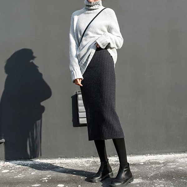 Sikkimodorugoji H line bending knit long skirt dai