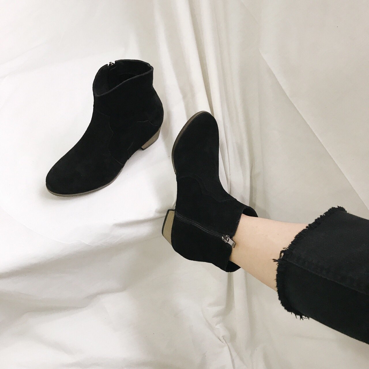 Cowhide Suede Angle Boots Women's Fall Shoes Da