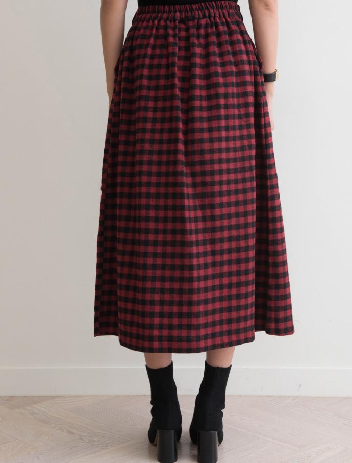 Front Button Check Ribbon Long Skirt Winter Autumn