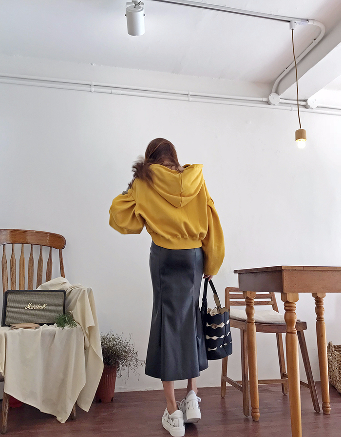 Mermaid Leather Flare Long Skirt Leather Pleated S