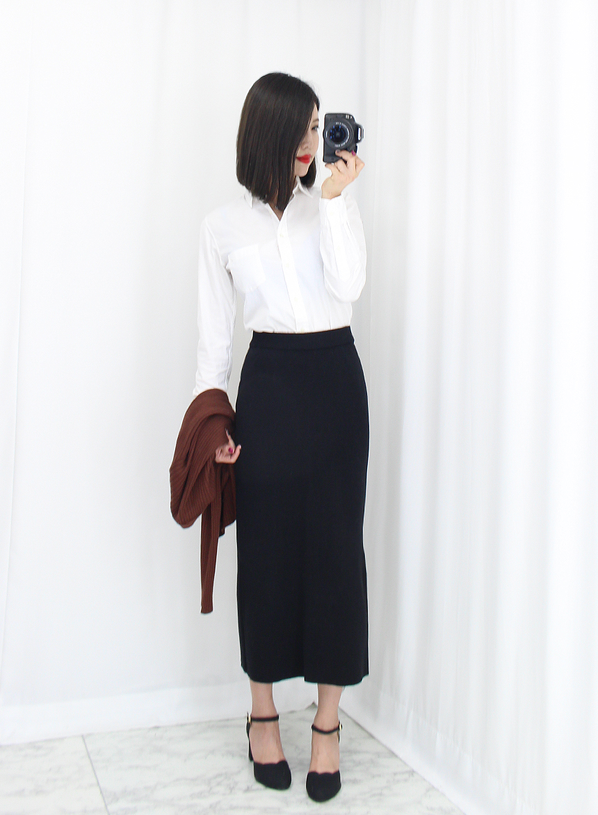 Knit Mermaid Long Skirt Midi Span High Back