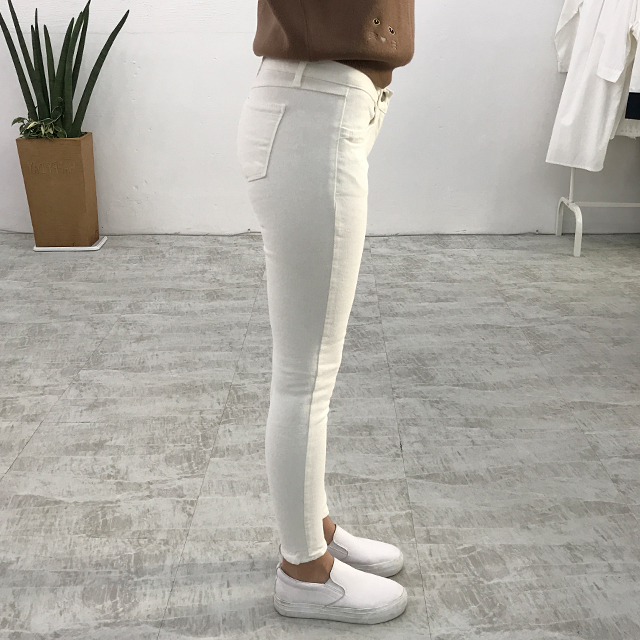 Korea Jeans Pants White Skinny Brushed Jeans Winte