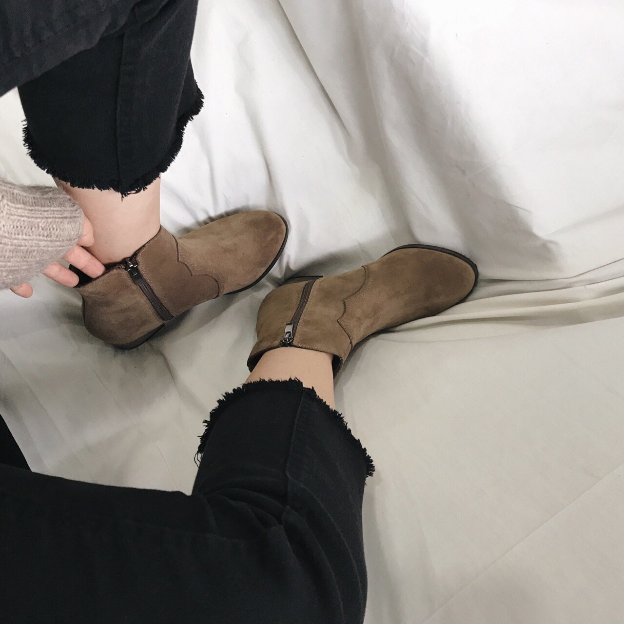 Cowhide Suede Angle Boots Women's Fall Shoes Da