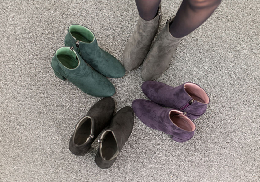 Women Suede Ankle Boots Heeled high-necked angles 