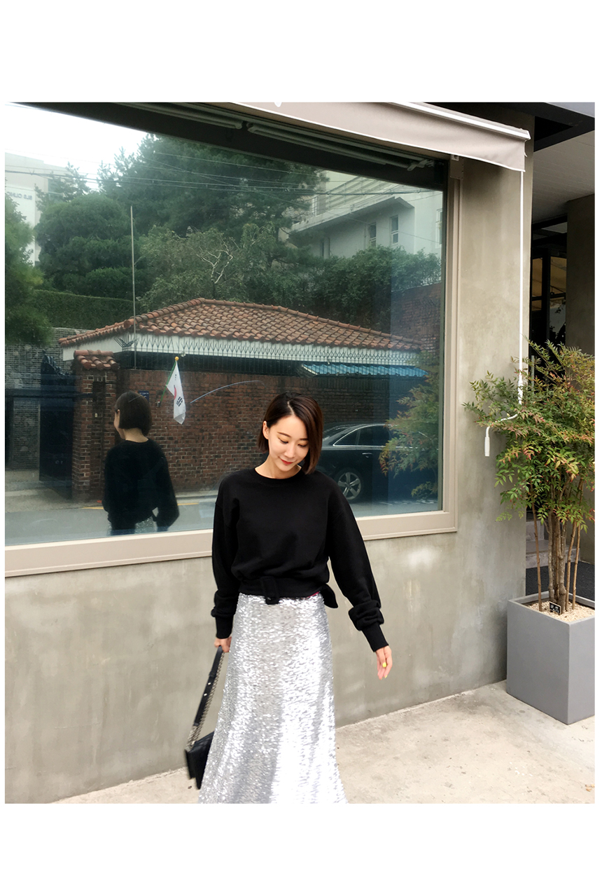 Spangle Long Skirt Point Look Flare Silver skirt f