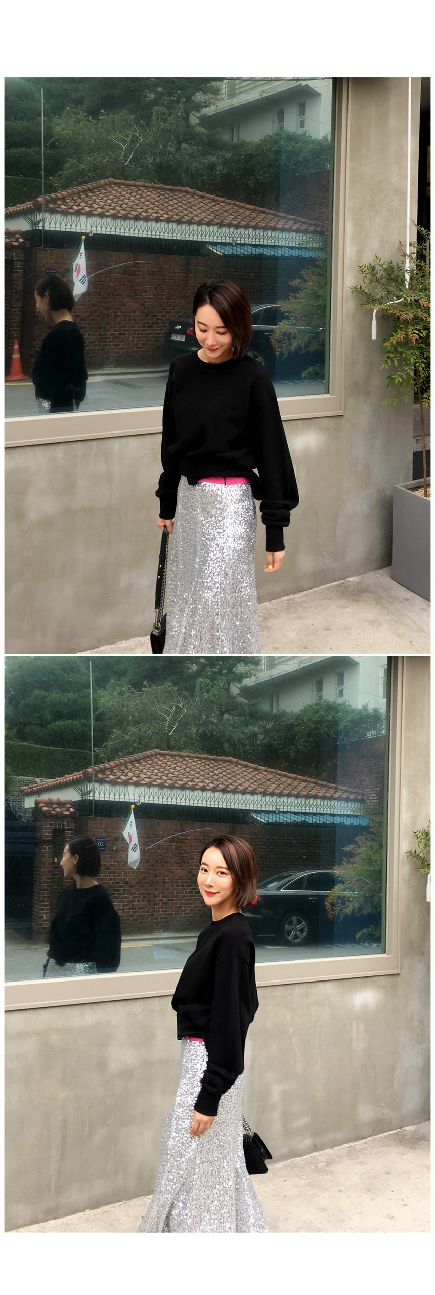 Spangle Long Skirt Point Look Flare Silver skirt f