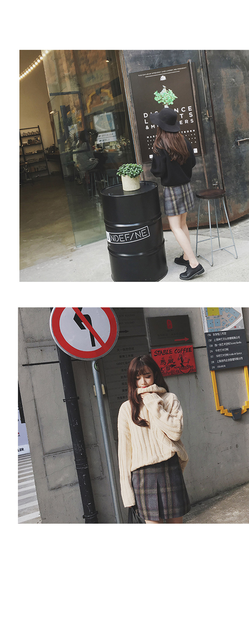 Check wool mini skirt 2size wrinkle autumn winter 