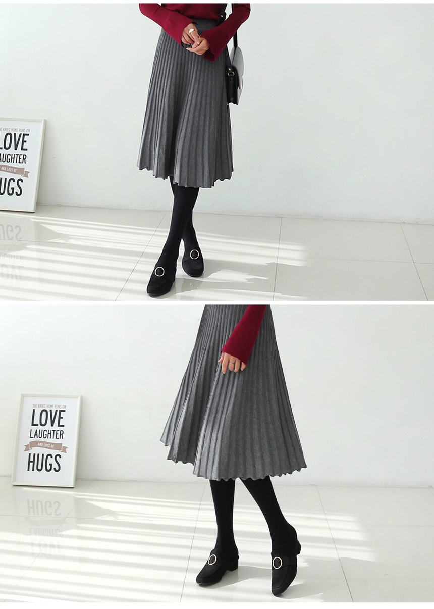 Knitted Pleated Long Skirt Crease Flare Romantic D