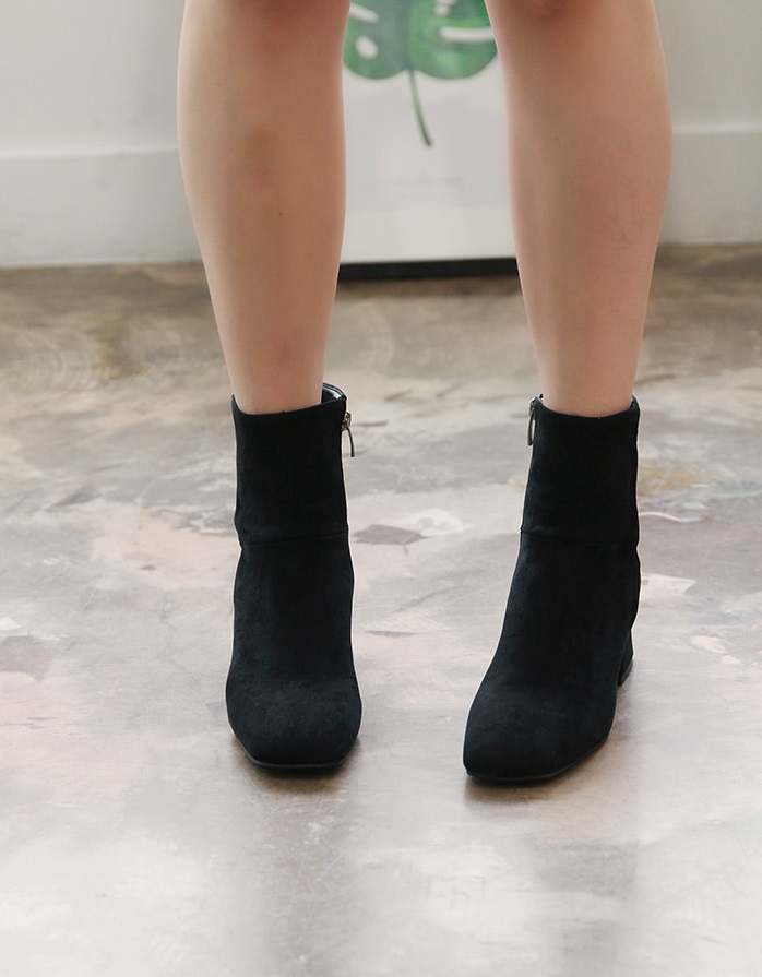 Leather suede square nose mid-angle boots heel hei