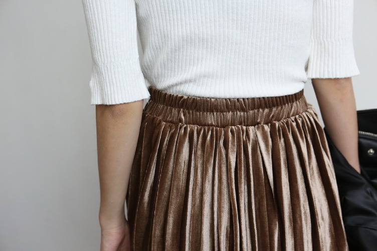 Glossy velvet Pleated bands Long skirt Semi office