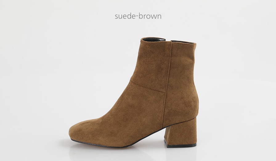 Leather suede square nose mid-angle boots heel hei