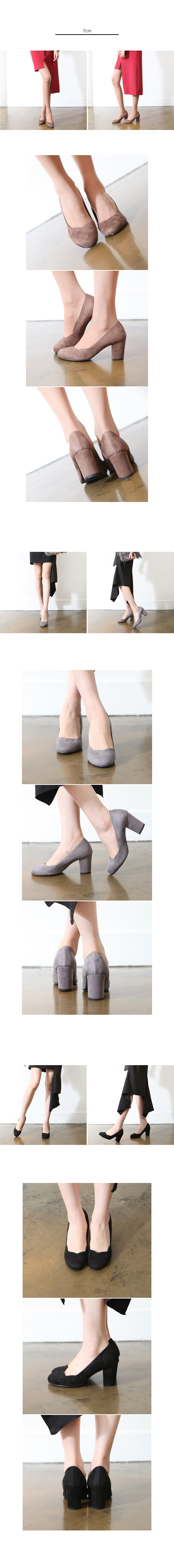 Wavy Mid-Heel Pumps 5cm 7cm Shoe Basic Rounded Nos