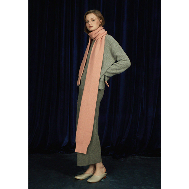 Long knit long skirt with hoggement Cashmere beige