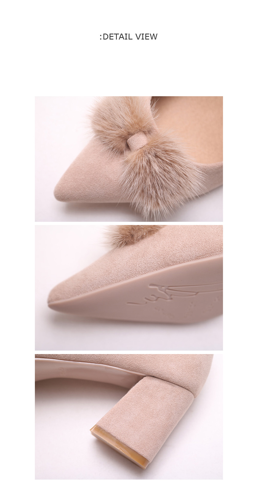 Stiletto Mink Decorative Suede Pumps Medium Heel 6