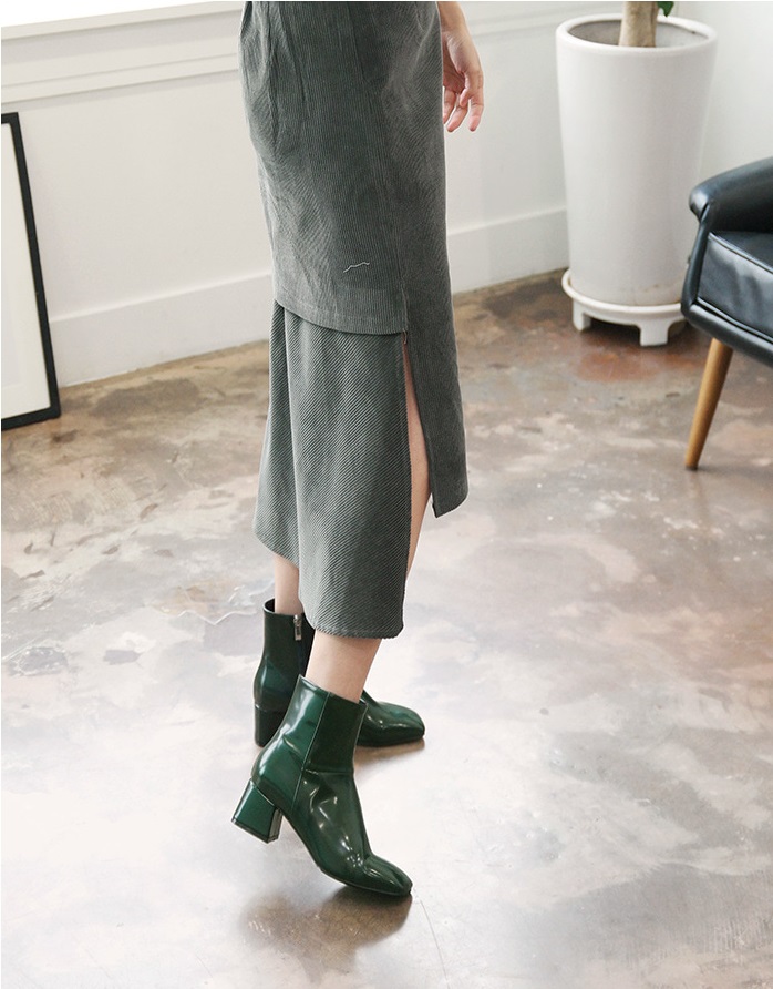 Leather suede square nose mid-angle boots heel hei