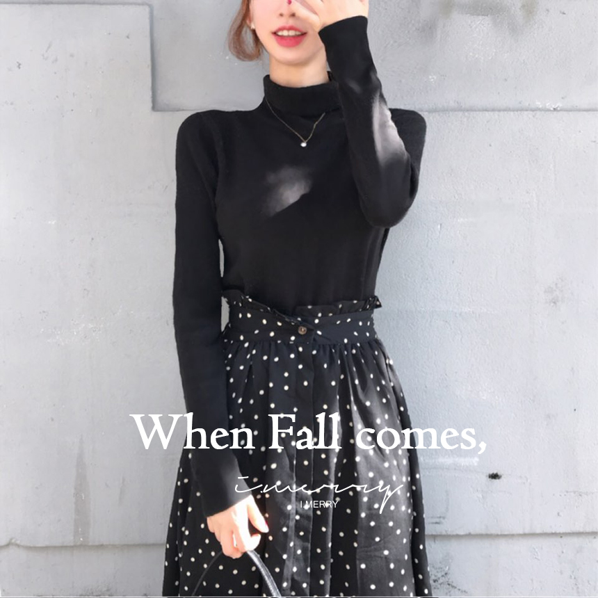 Autumn Frilled Dot Skirt Flare Midi Long Banding A
