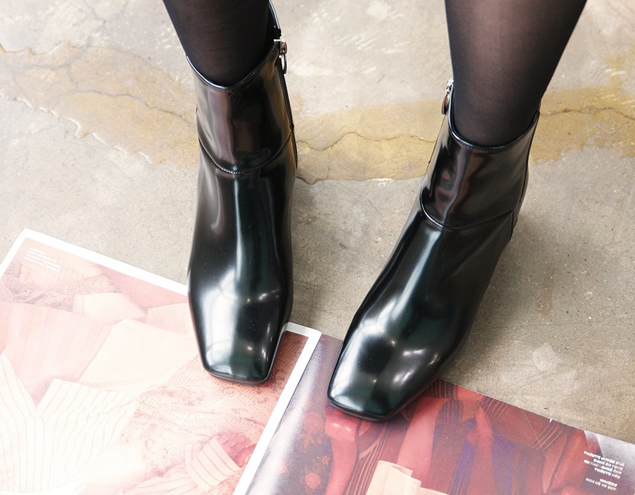 Leather suede square nose mid-angle boots heel hei