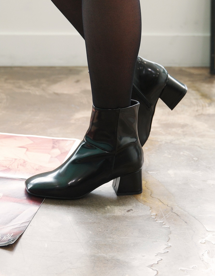 Leather suede square nose mid-angle boots heel hei