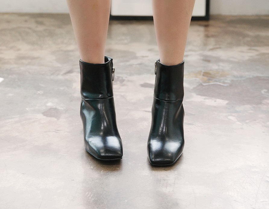 Leather suede square nose mid-angle boots heel hei