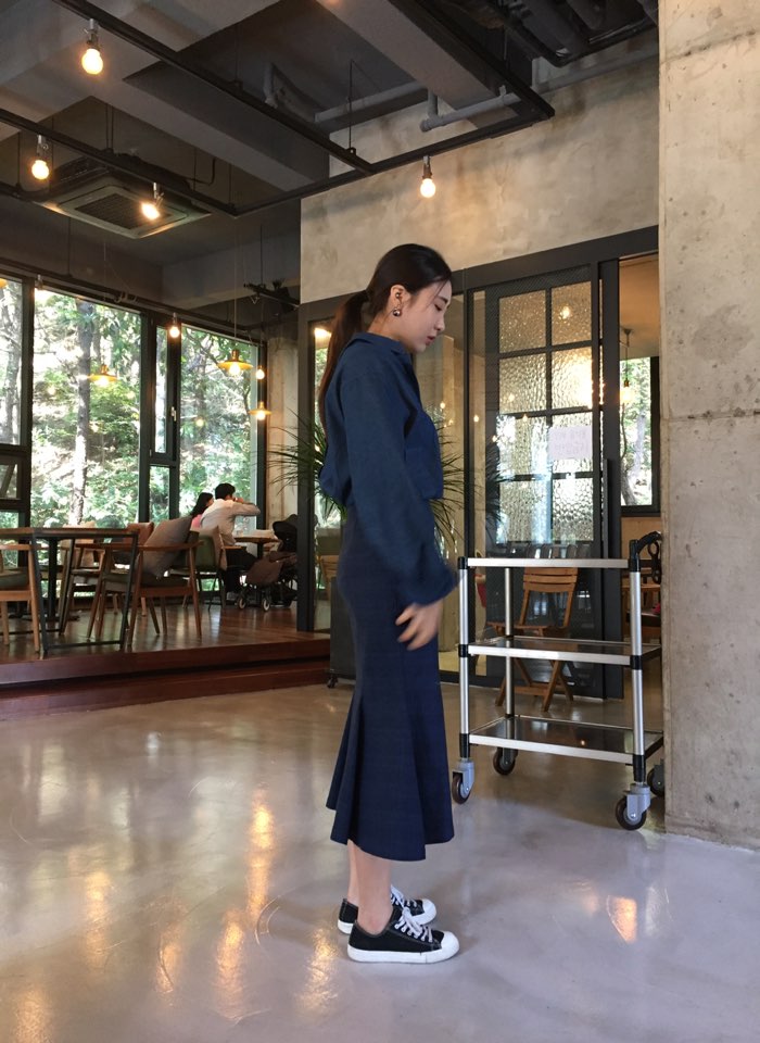 Check Mermaid skirt 2col Stylish neat modern sensi