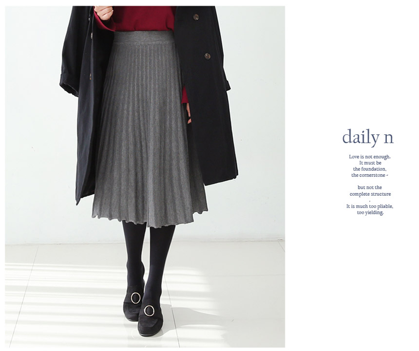 Knitted Pleated Long Skirt Crease Flare Romantic D