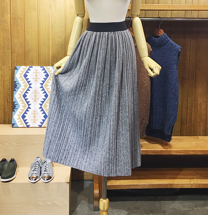 Winter wool pleated long skirt brushed bending wri