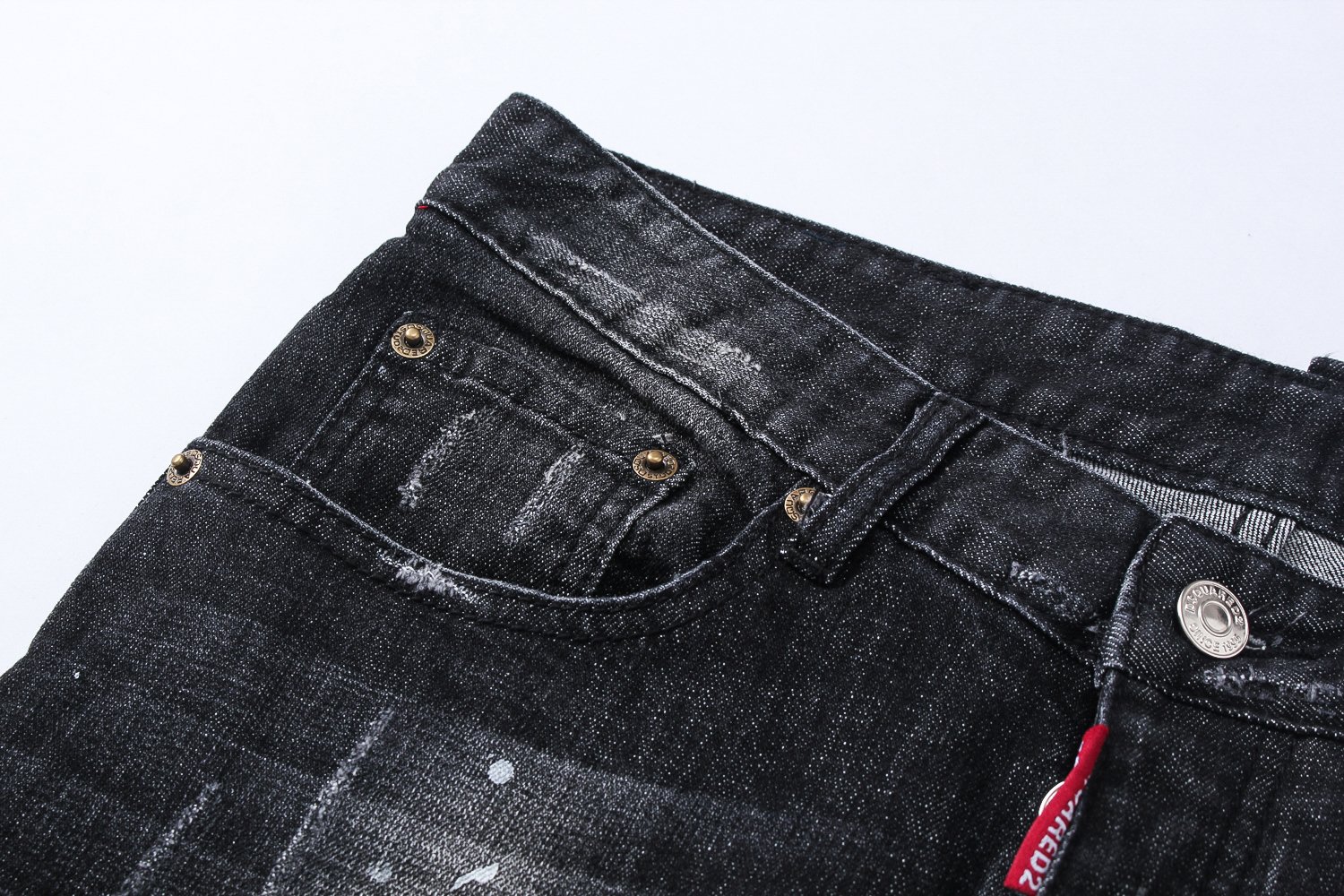 Korea Jeans Pants DiSquared 2 Black Leather Patch 