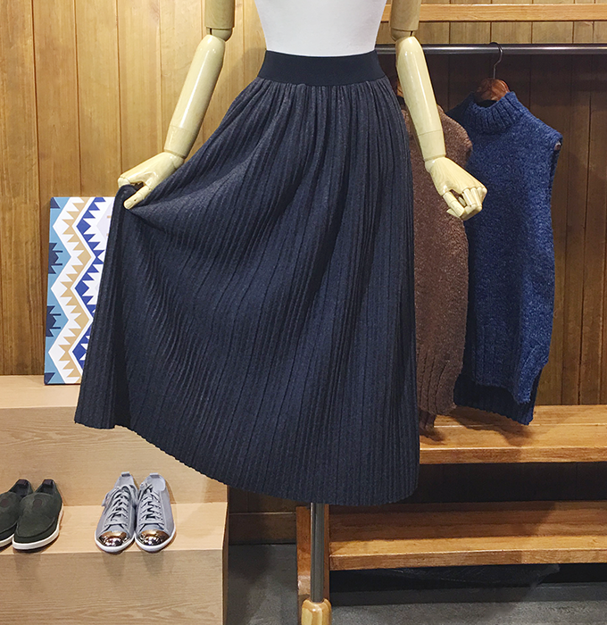 Winter wool pleated long skirt brushed bending wri