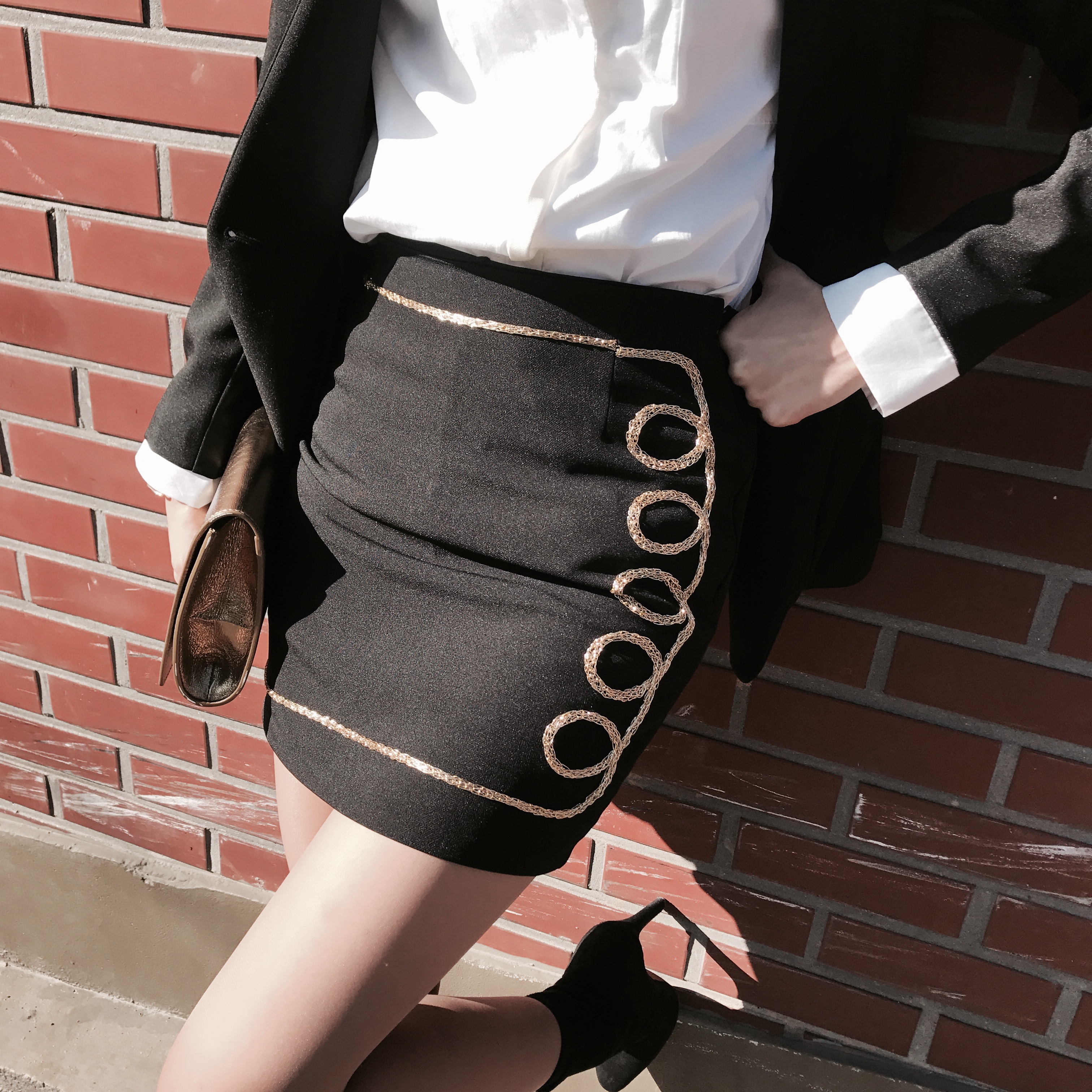 Gold ring skirt pants mini skirt sexy girl crush l